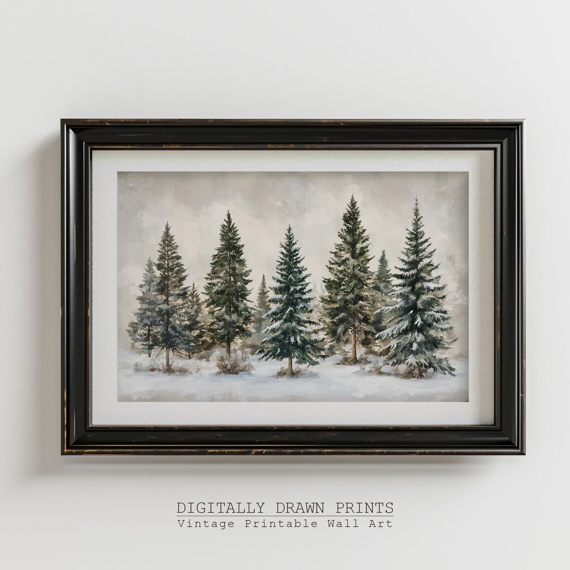 Winter Christmas Trees Landscape Art Print - Image 3