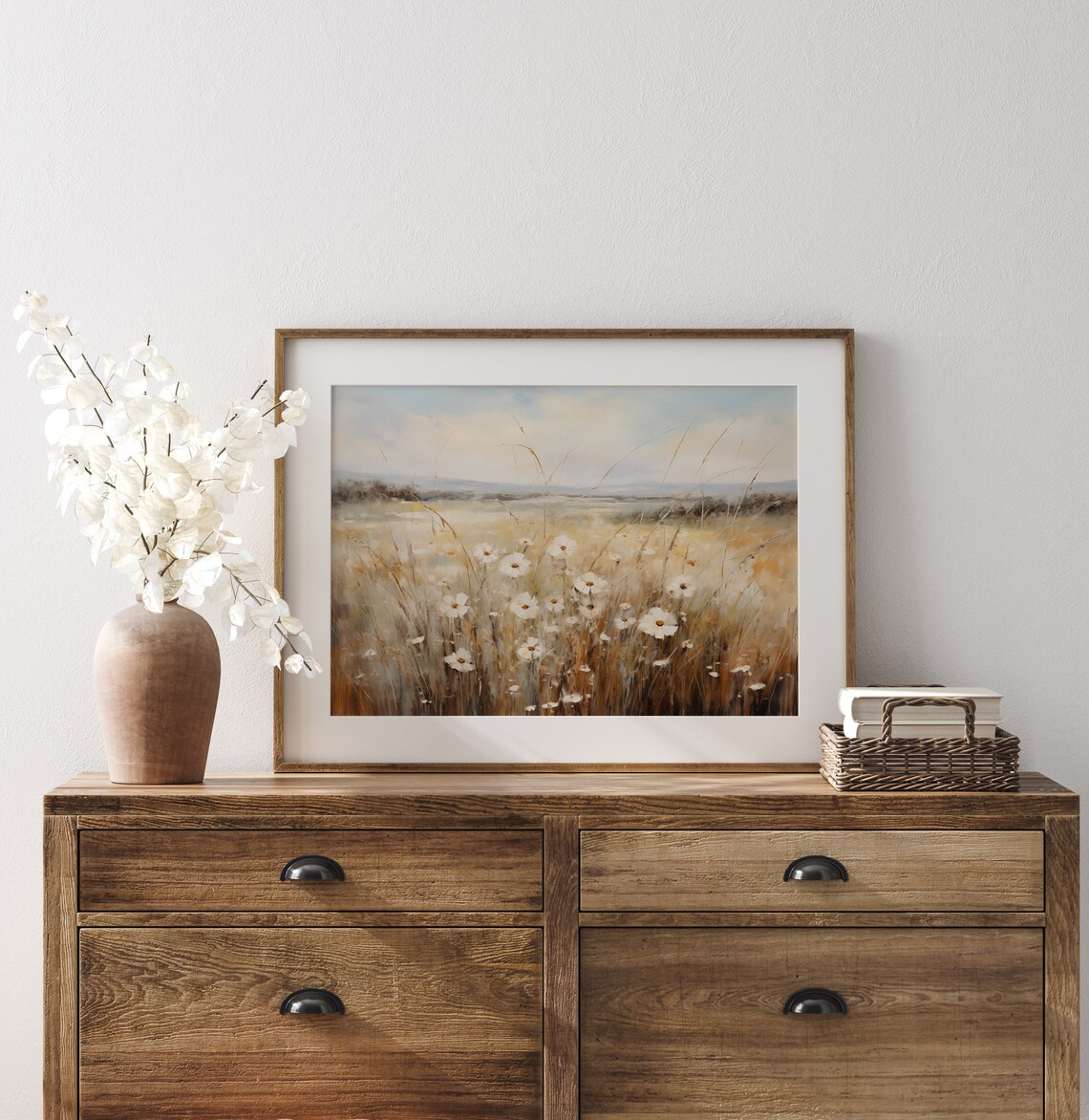 Wildflower Field Landscape Vintage Oil Painting Print - Image 3