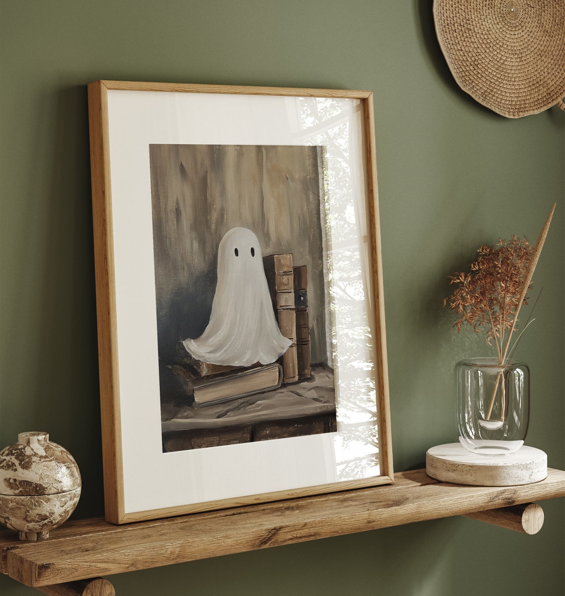 Cute Ghost Library Old Books Spooky Halloween Dark Academia Poster - Image 3