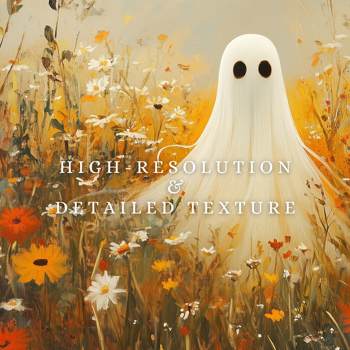 Cute Ghost Autumn Wildflower Field Spooky Fall Halloween Poster - Image 2