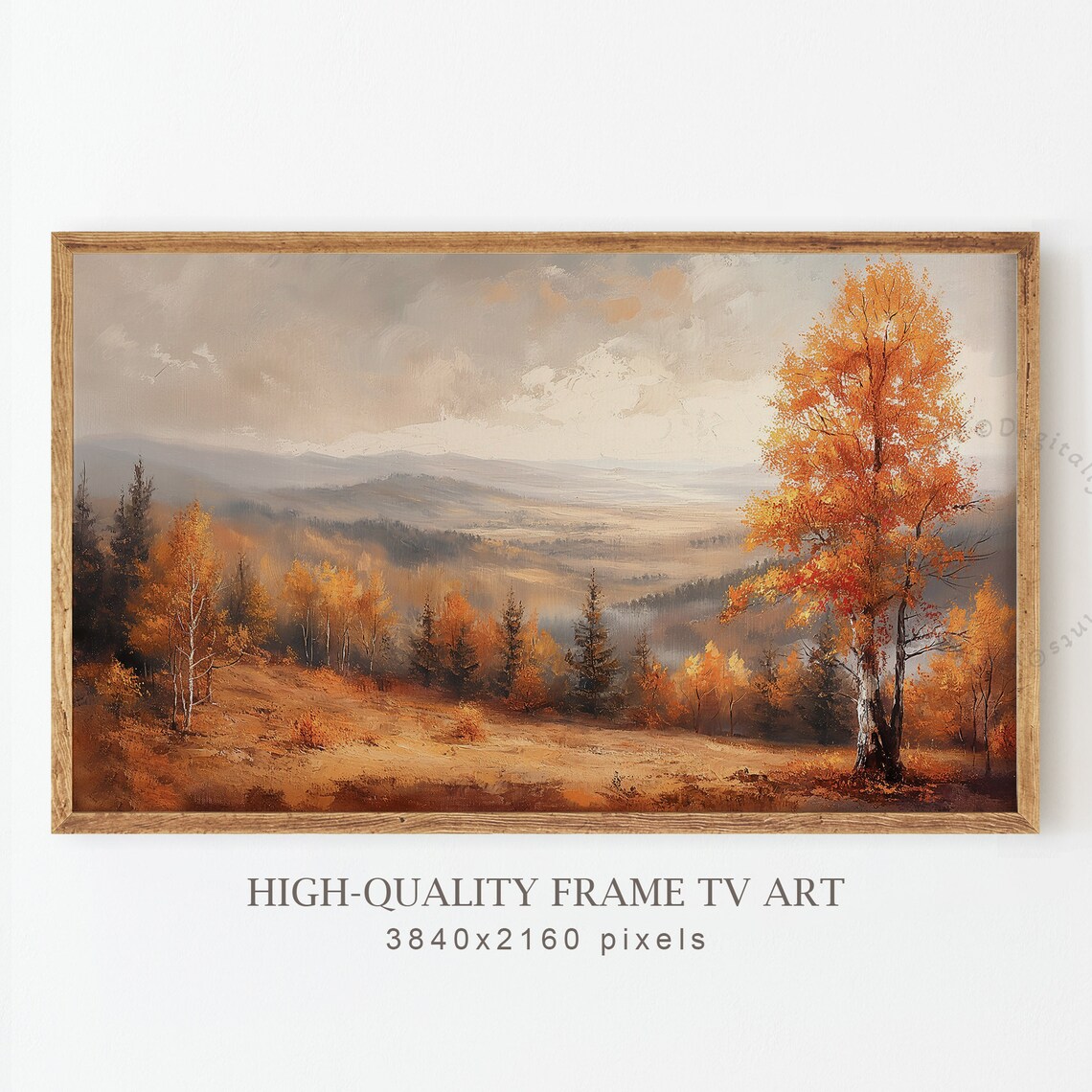 Autumn Birch Trees Golden Valley Misty Mountain Landscape Poster - Image 5