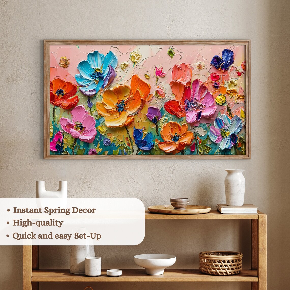 Bold Impasto Wildflowers Colorful 3D Floral Frame TV Art Print Vibrant Decor - Image 3