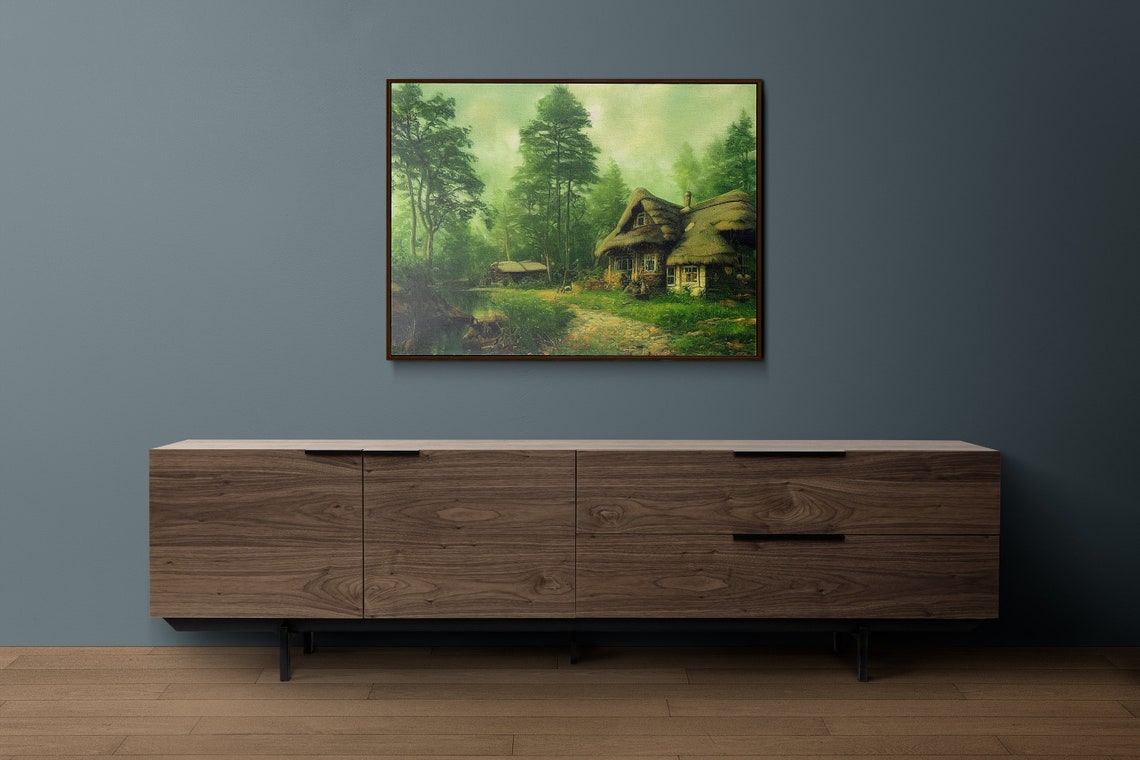 Rustic Cottage Forest Oil Painting Vintage Moody Wall Art Art - Image 2