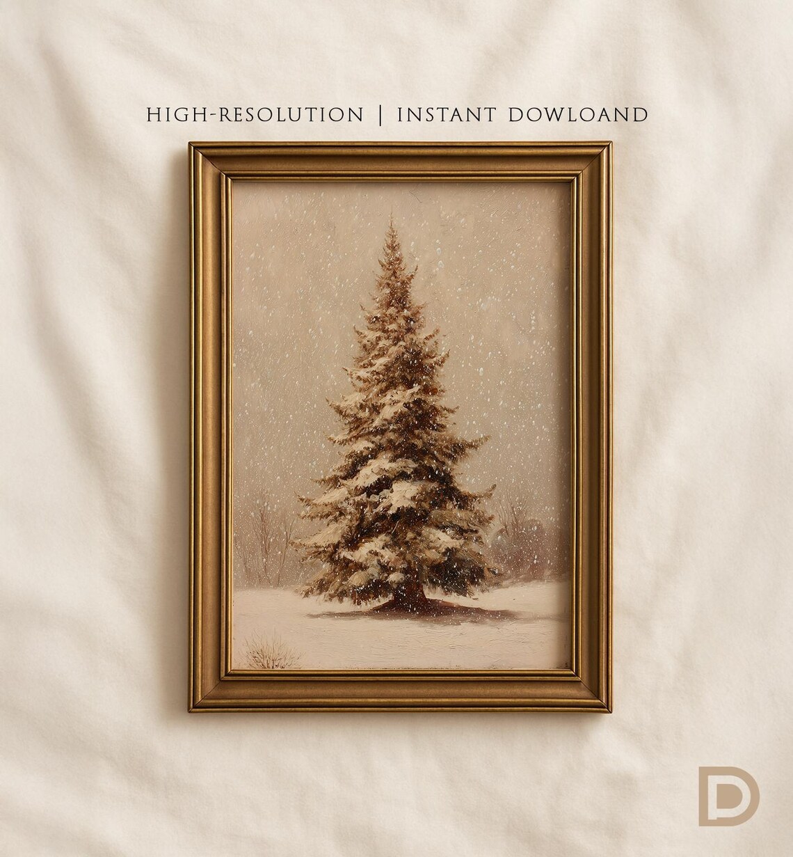 Snow Scene Vintage Christmas Tree Poster