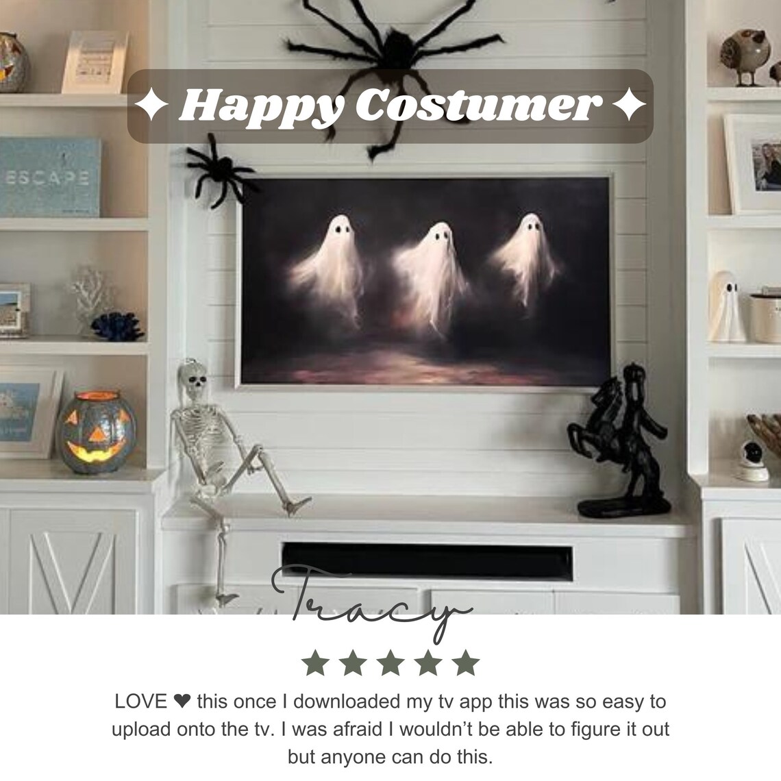 Halloween Ghost TV Art, Spooky Halloween Decor - Image 3