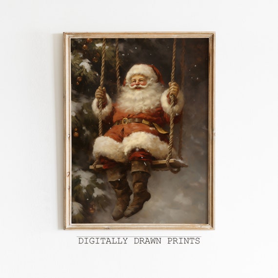 Swinging Santa Vintage Christmas Wall Art