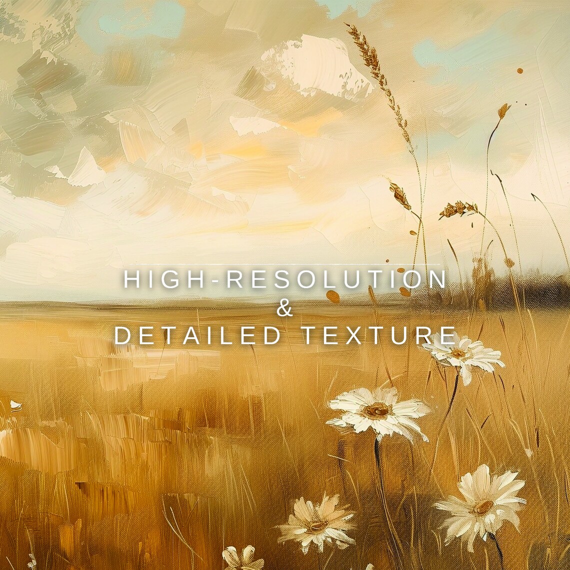Golden Daisy Field Sunset Wheat Vintage Prairie Landscape Oil Print - Image 2