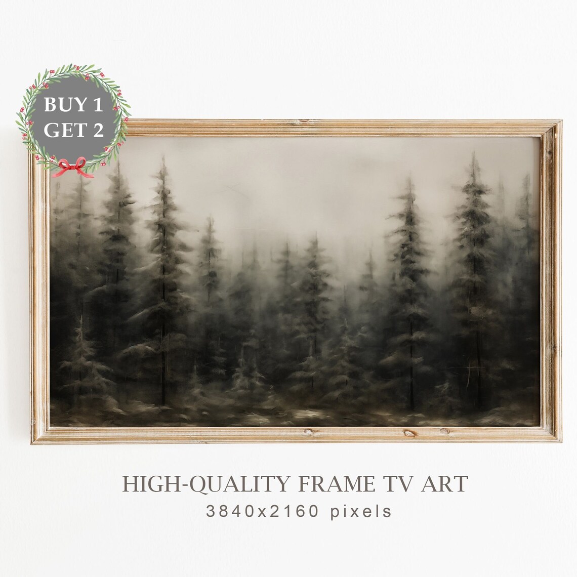 Vintage Winter Forest Trees Art Print, Farmhouse