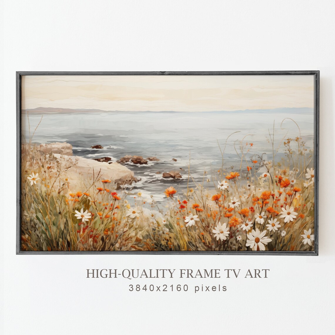Coastal Wildflower Meadow Overlooking Rocky Sea Landscape Print - Image 3