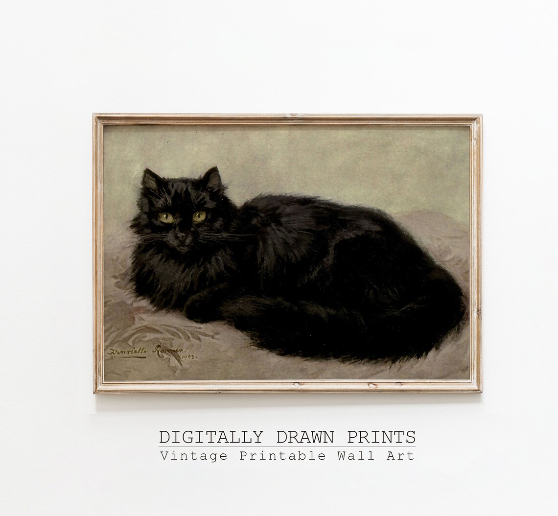Henriette Ronner Knip Black Cat 1902 Vintage Dark Academia Animal Poster