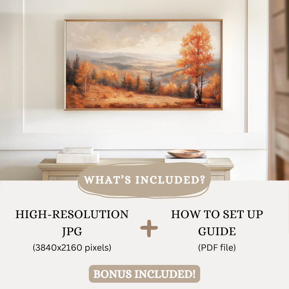Autumn Birch Trees Golden Valley Misty Mountain Landscape Poster - Image 3