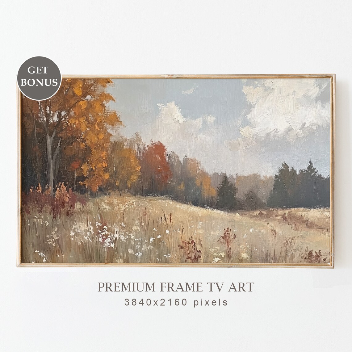 Neutral Fall Meadow Wildflowers Autumn Field Landscape Poster
