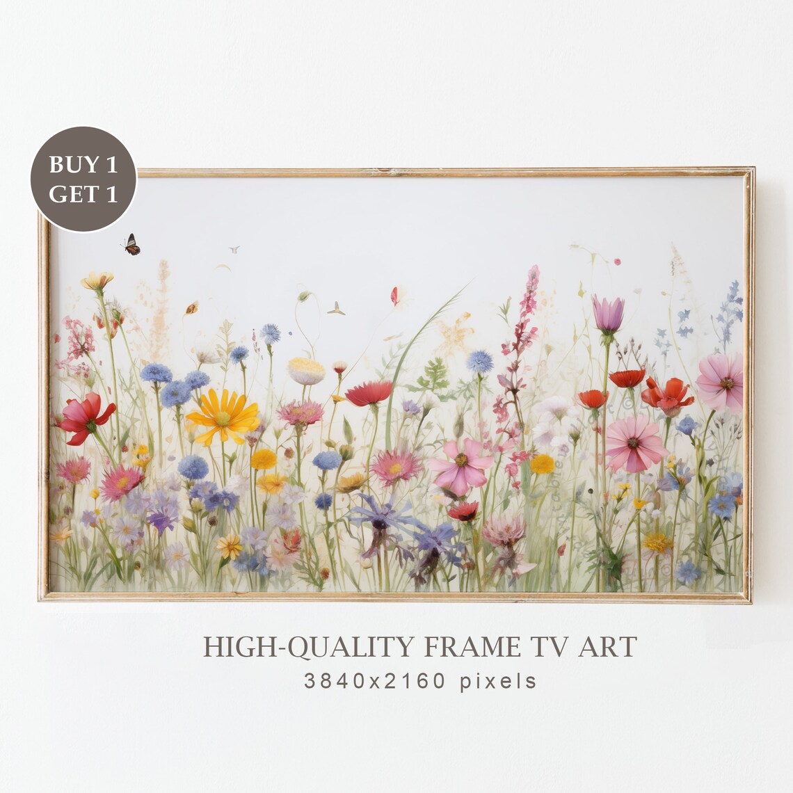 Spring Wildflower Field and Butterflies Art Print