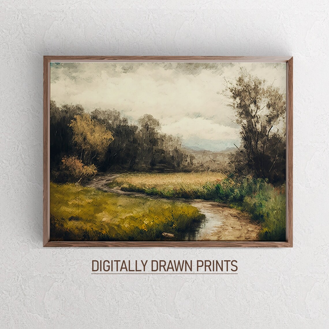Moody Country Landscape Painting Vintage Wall Art Art