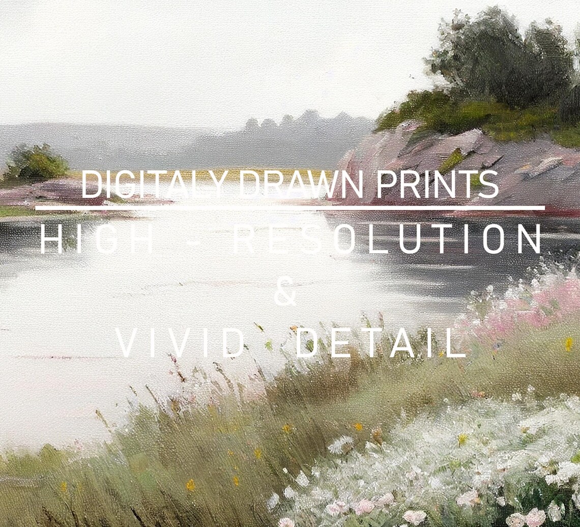Spring Lake Wildflower Meadow, Vintage Oil Painting - Image 2