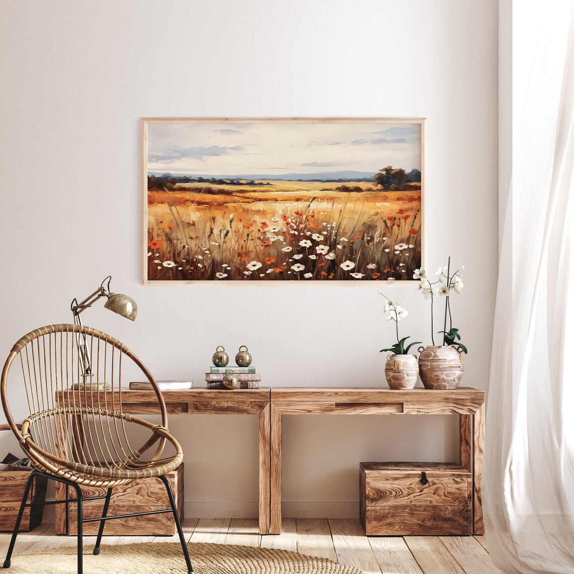 Autumn Wildflower Meadow Red White Daisies Golden Field Poster - Image 2