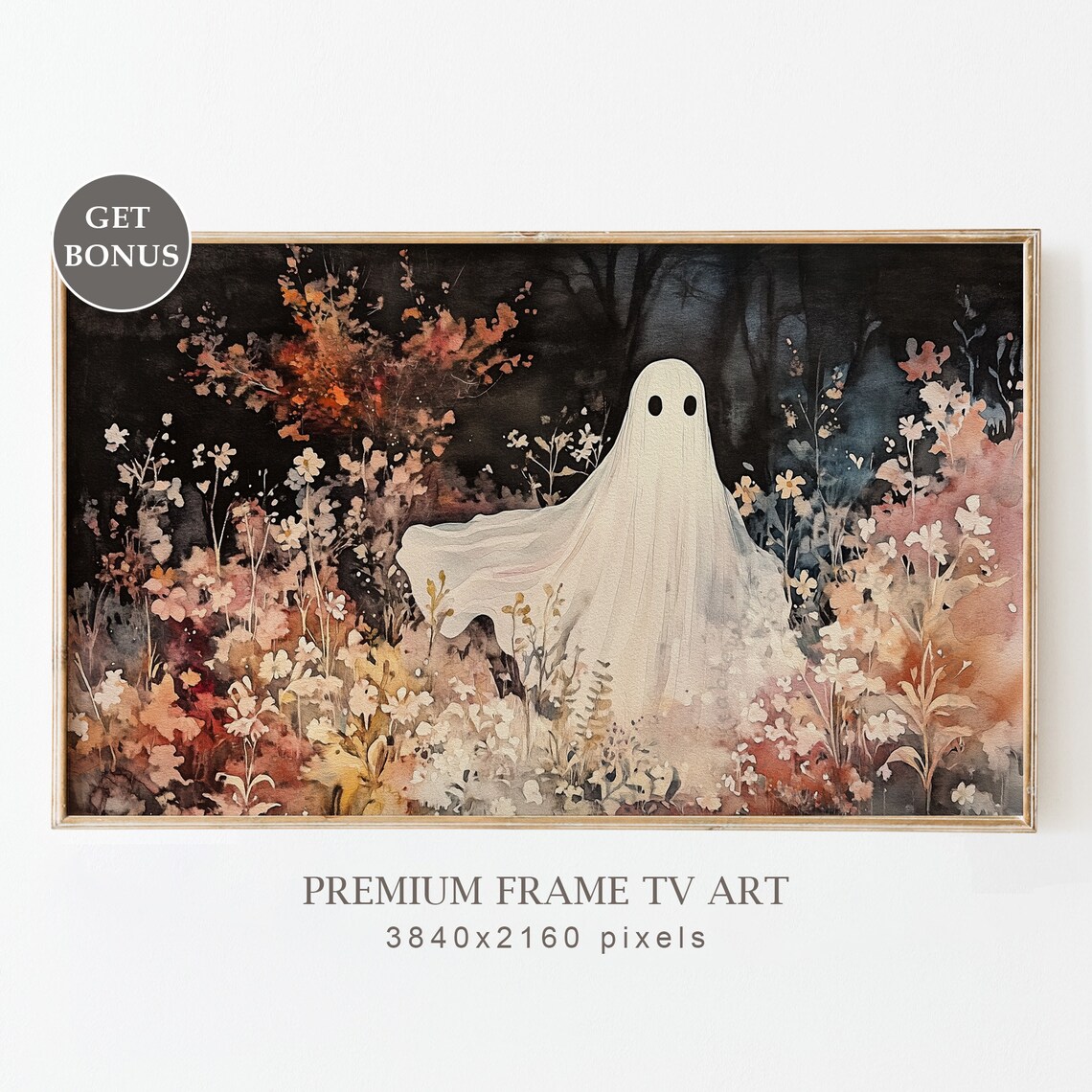 Halloween Ghost In Fall Wildflower Field Art Print