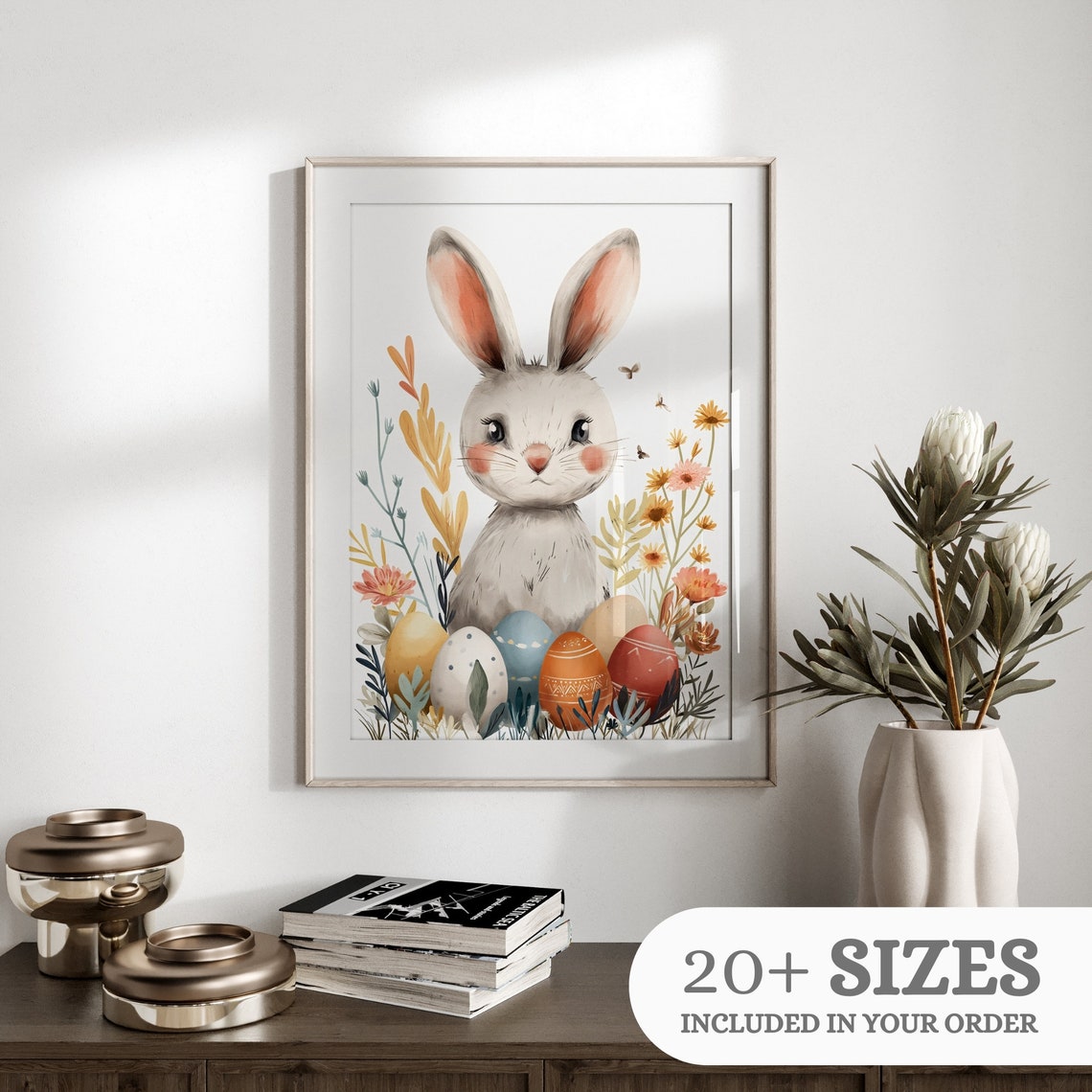 Cute Easter Bunny Wall Art Nursery Art Print Wildflowers Painting Spring Farmhouse Decor Cottagore Wall Art - Image 3