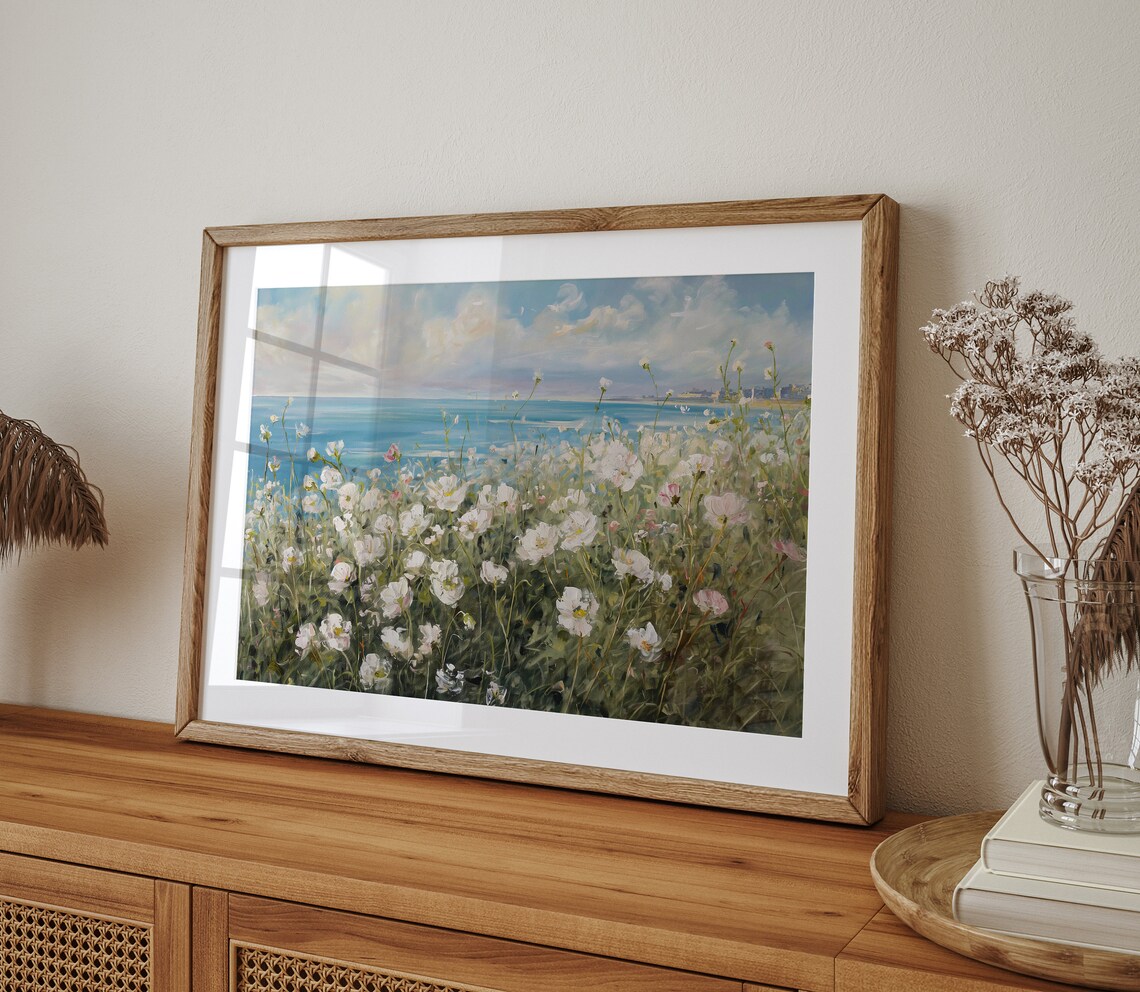 Coastal Wildflower Field Landscape Vintage Art Print - Image 2