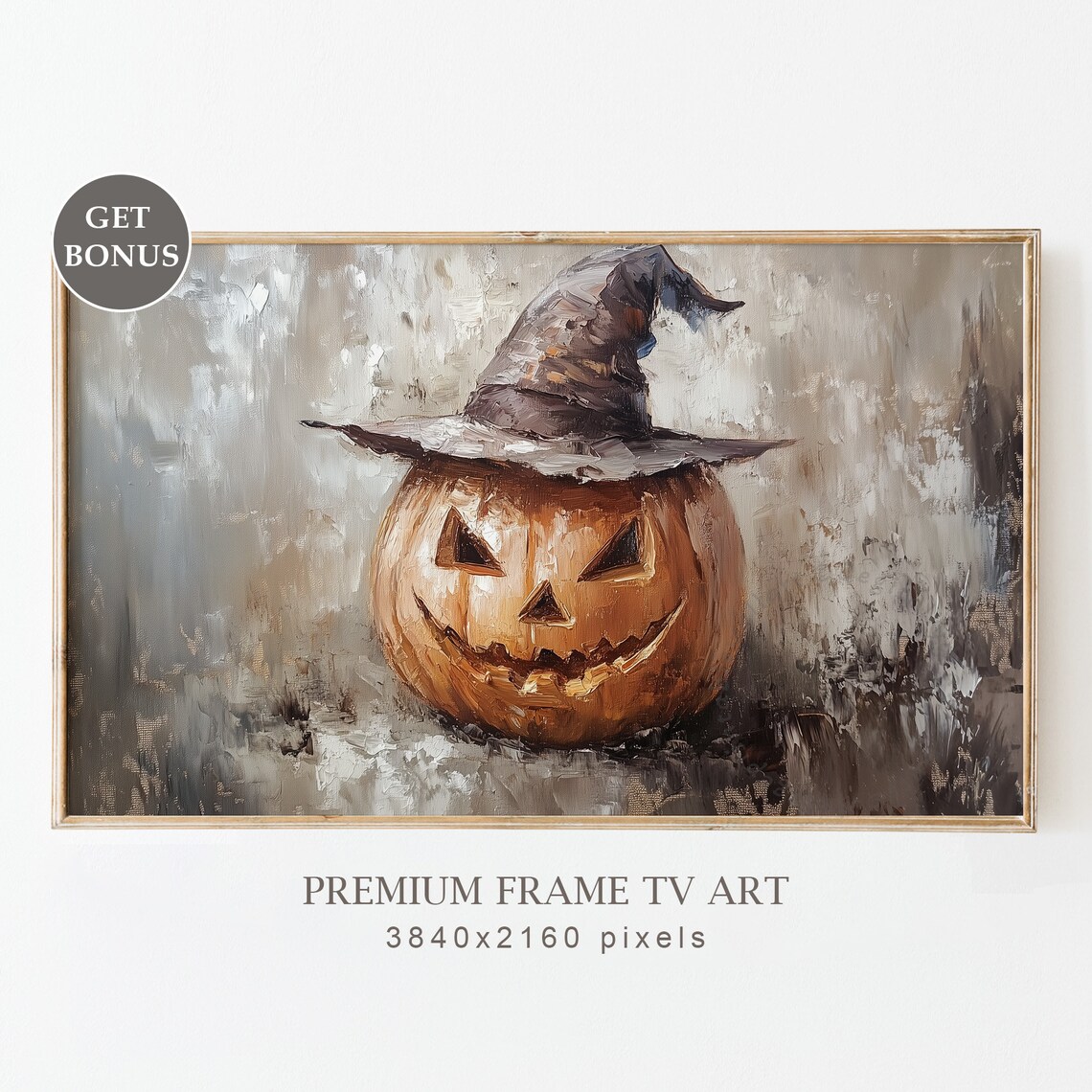 Jack O Lantern Wearing Witch Hat Rustic Gray Background Halloween Poster