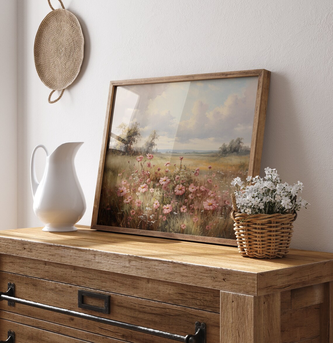 Wildflower Field Landscape, Vintage Oil Painting Print - Image 2
