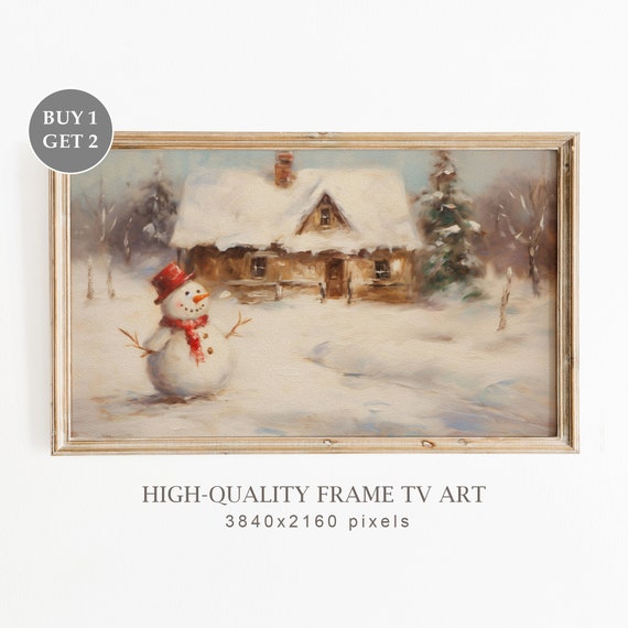 Vintage Winter Snowmen TV Frame Art Print