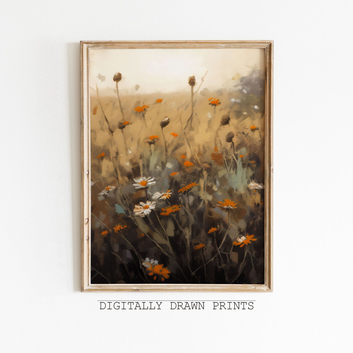 Autumn Wildflower Vintage Poster, Country Field Landscape