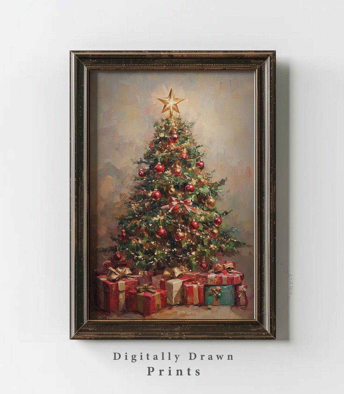 Vintage Christmas Tree Art Print, Neutral Holiday - Image 3