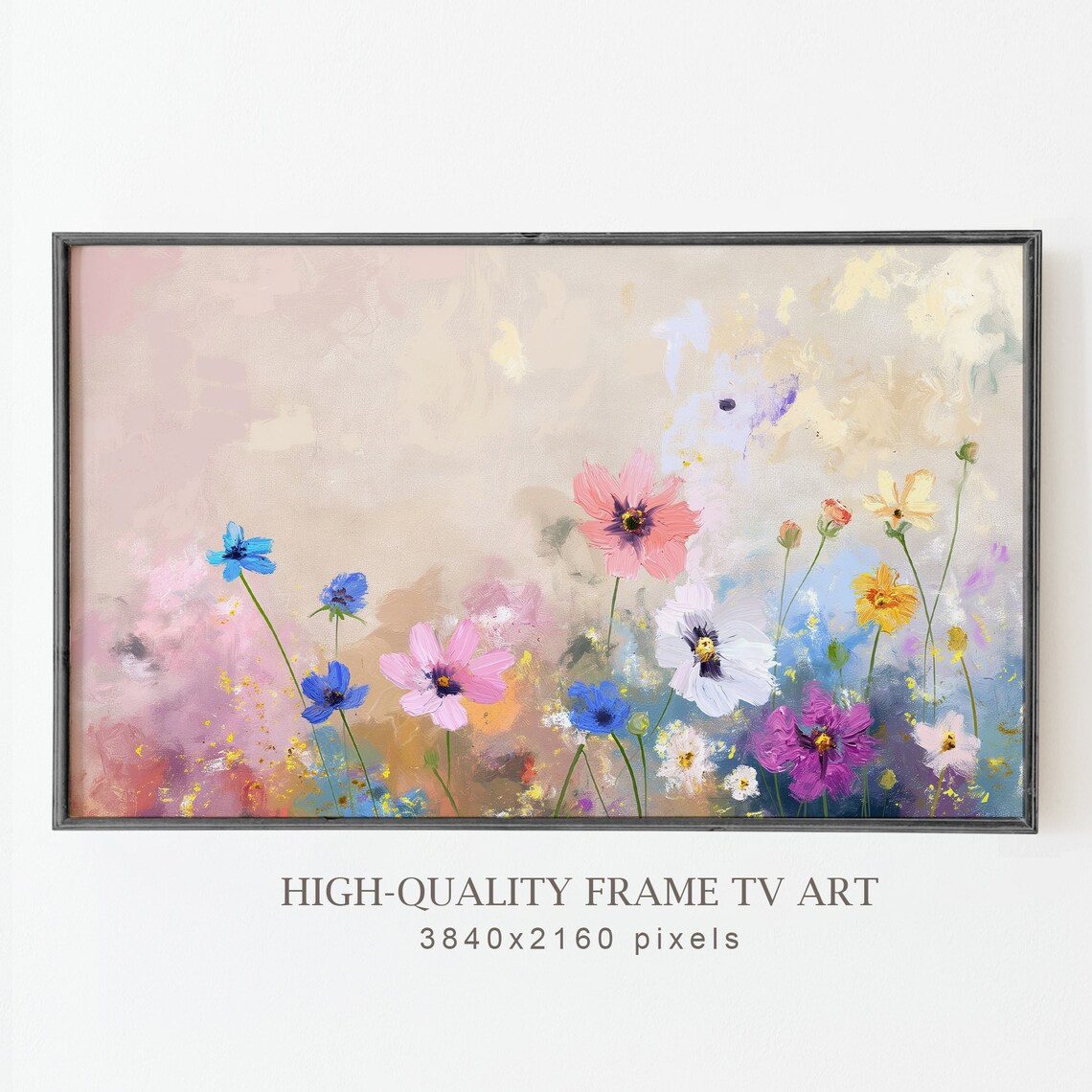 Colorful Cosmos Abstract Floral Textured Impasto Pastel Summer Art Poster - Image 5