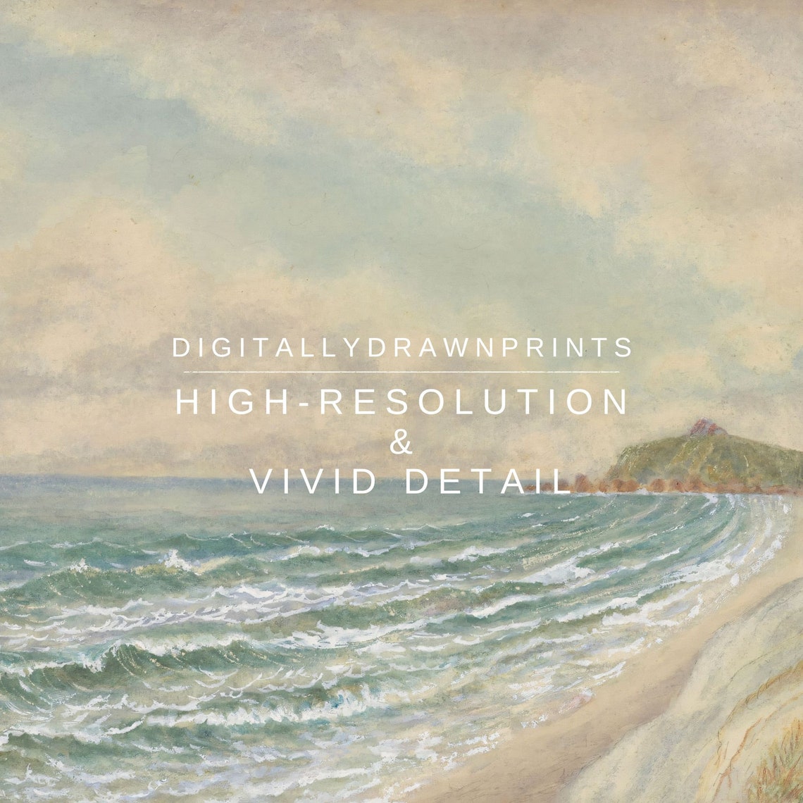 Rolling Ocean Waves Sandy Beach Green Headland Vintage Seascape Poster - Image 2