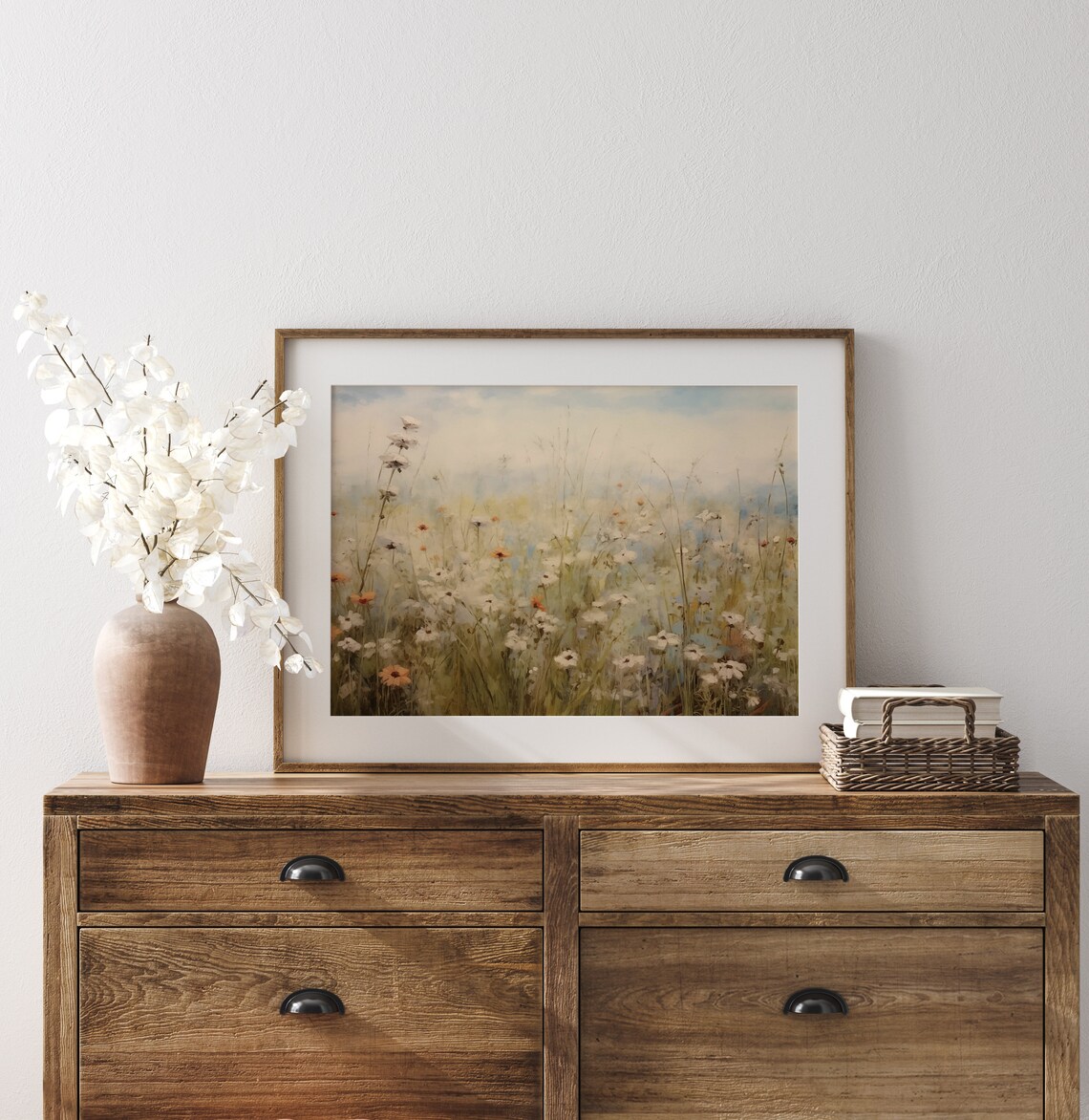 Delicate White Daisies Tall Grasses Neutral Vintage Floral Meadow Art Poster - Image 5