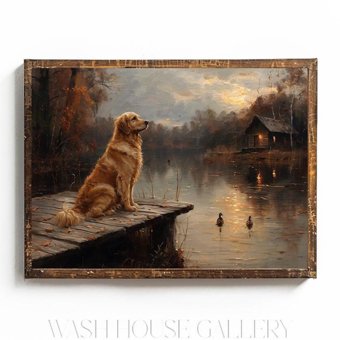 Golden Retriever Art Print, Cabin Hunting Decor