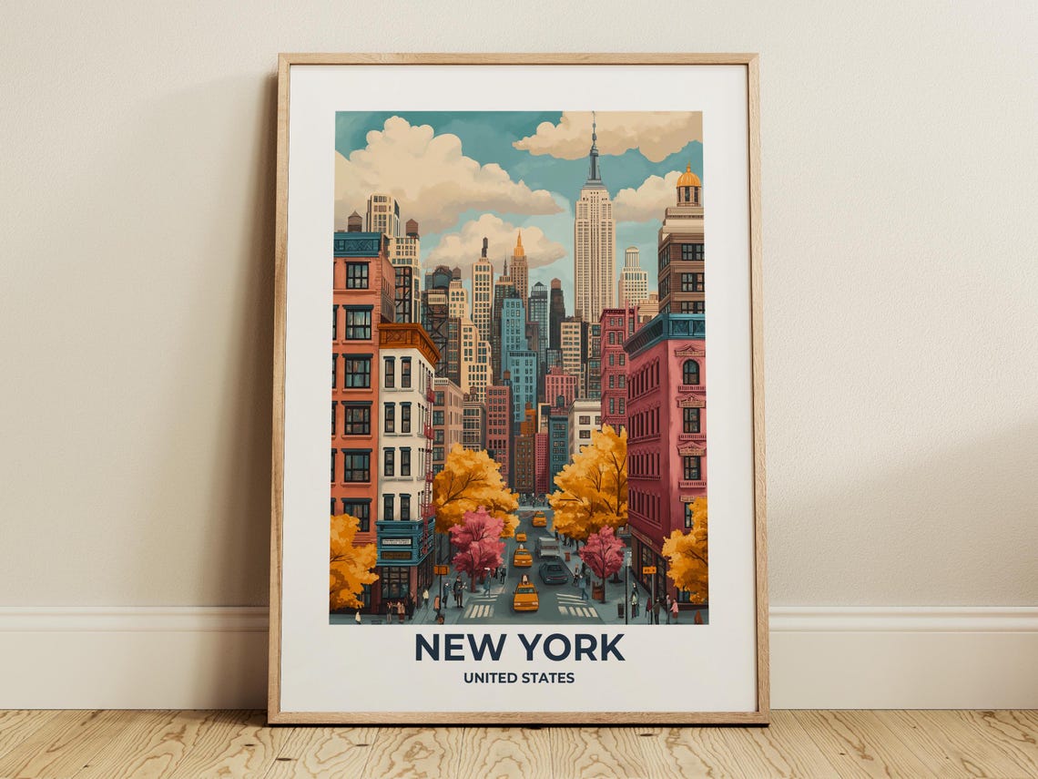 New York City Fall Avenue with Yellow Taxis Empire State Poster