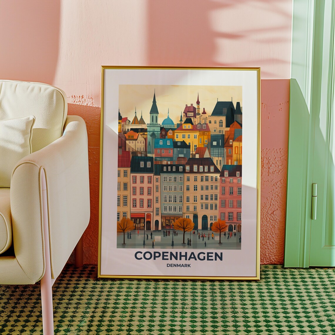 Copenhagen Pastel City Square Autumn Spires Houses Denmark Poster - Image 5