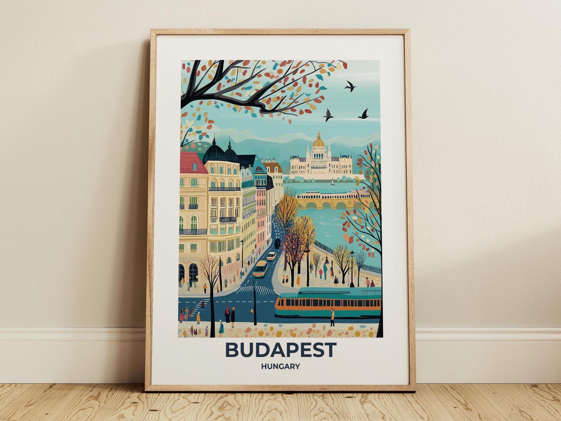 Budapest Danube Riverside Parliament Autumn Tram Hungary Poster