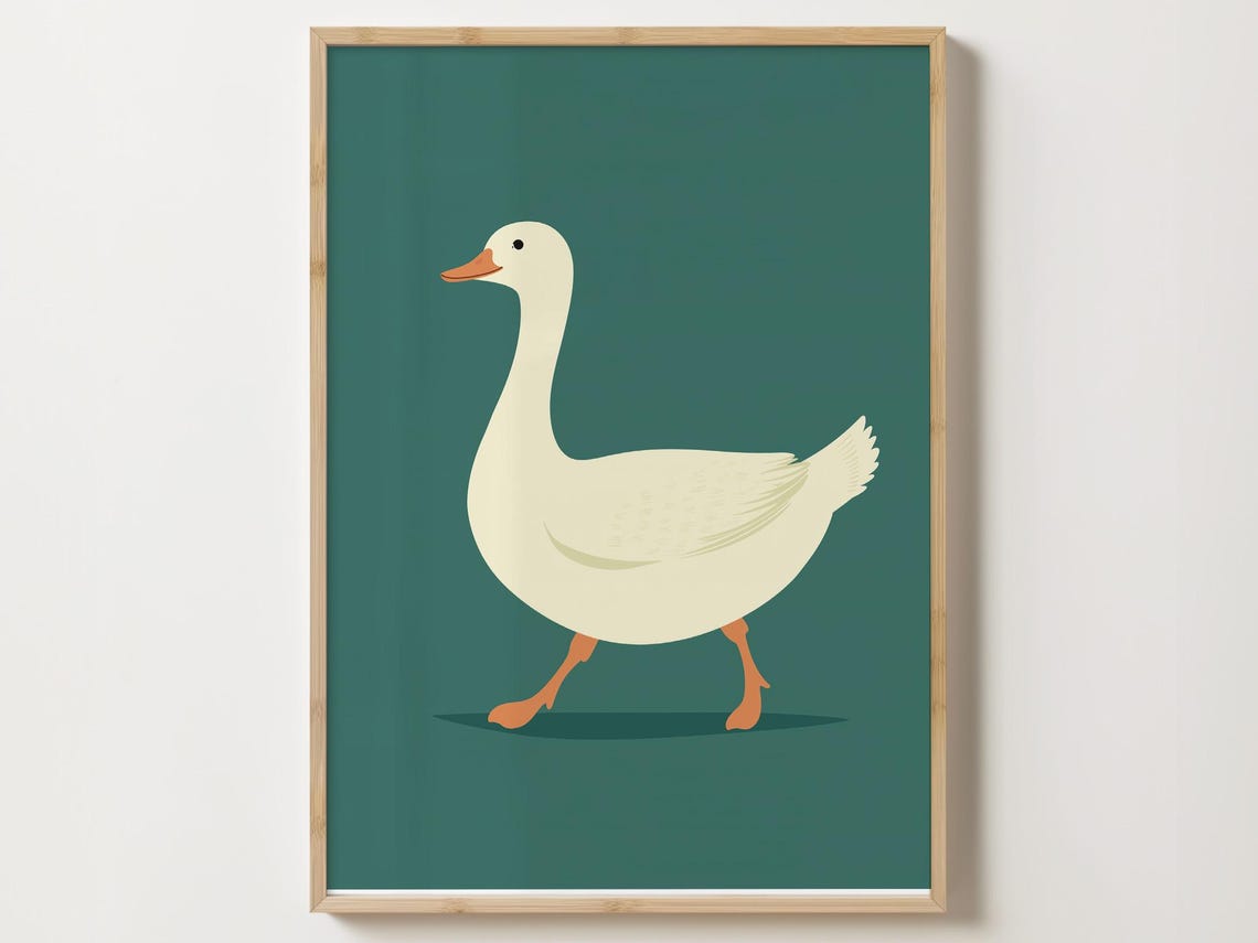 White Goose Walking Gracefully On A Deep Teal Background Poster