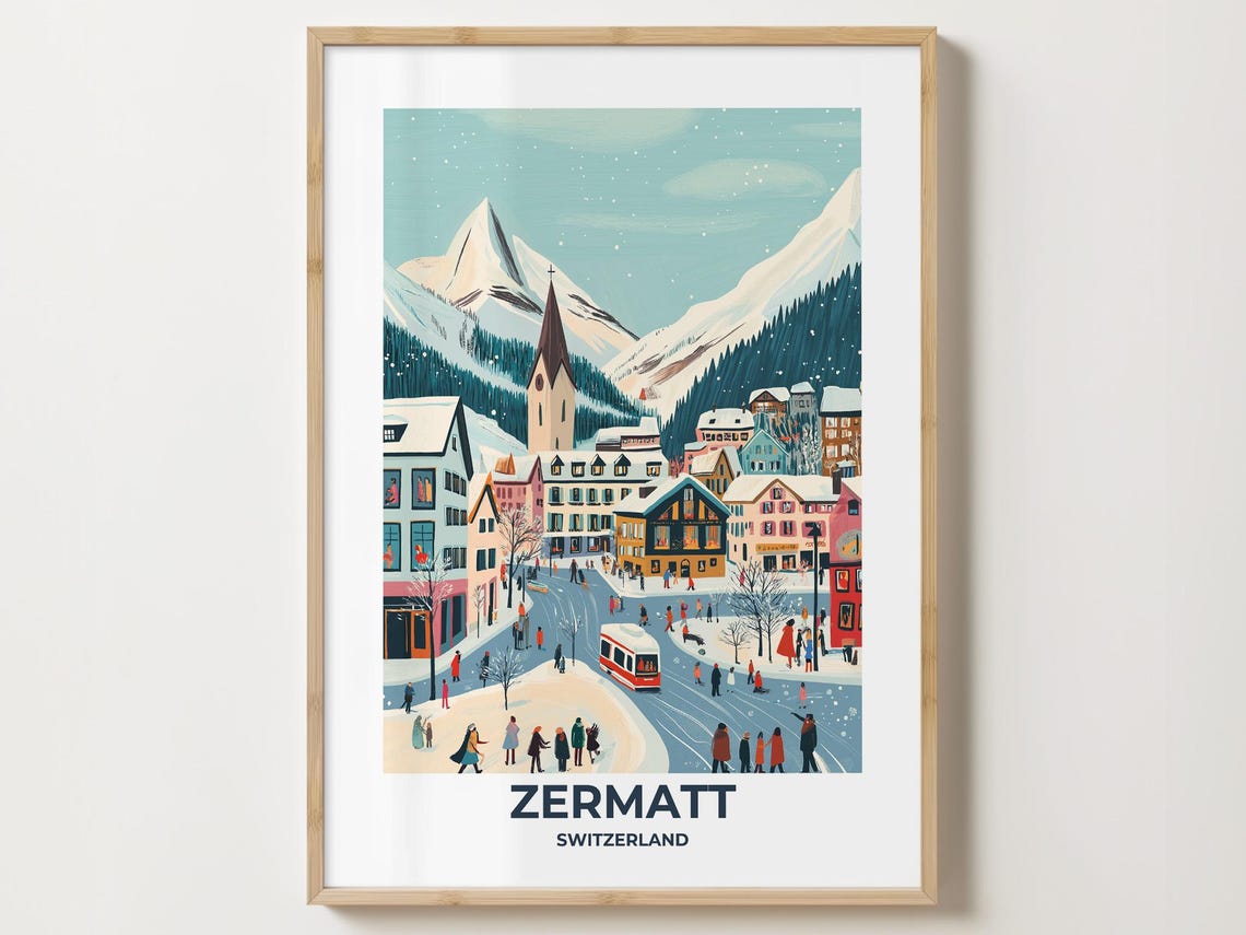 Zermatt Travel Poster Zermatt Poster Zermatt Travel Print Zermatt City Print Travel Print Travel Poster Zermatt Wall Decor Switzerland