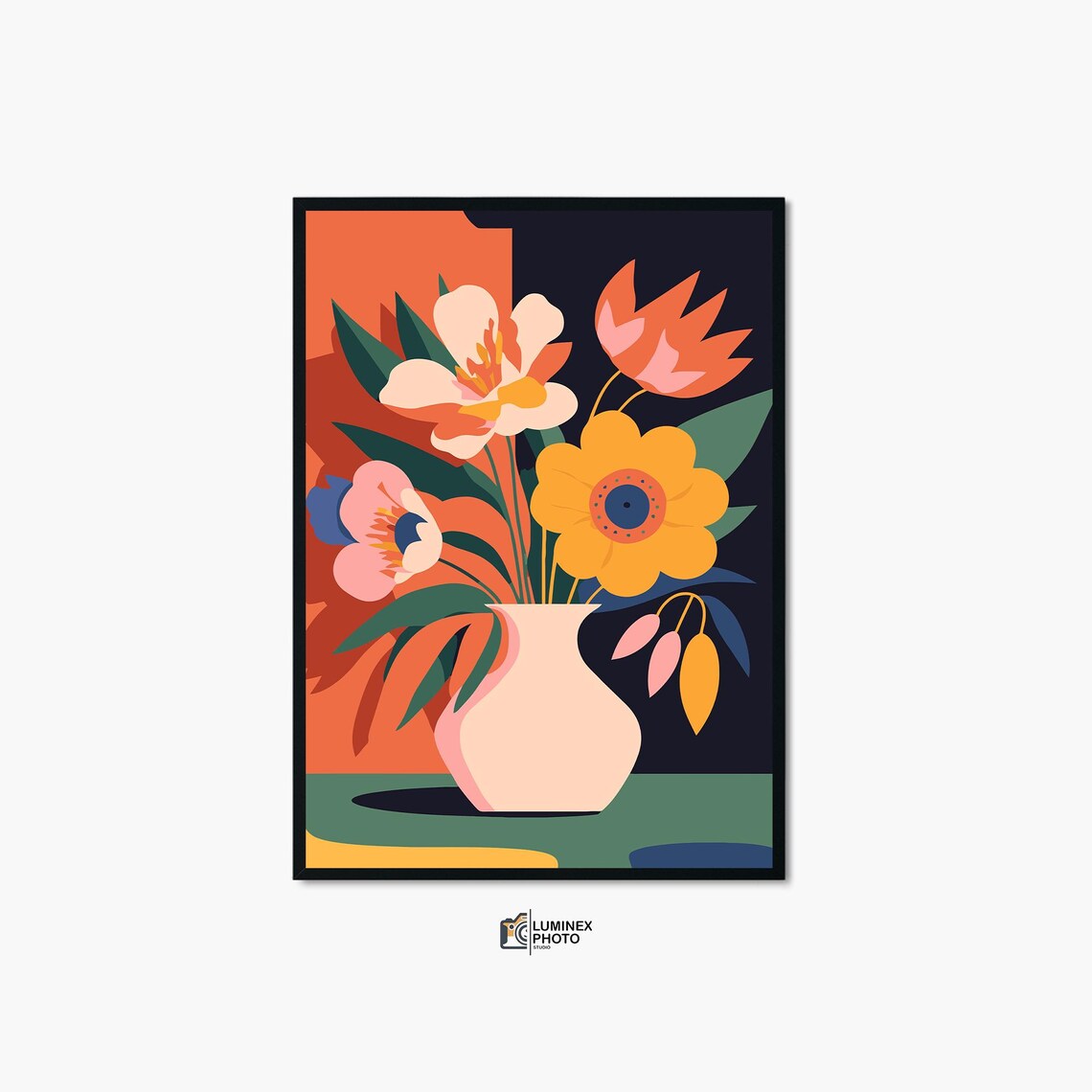Retro Floral Bouquet In Vase Bold Botanical Illustration Art Print