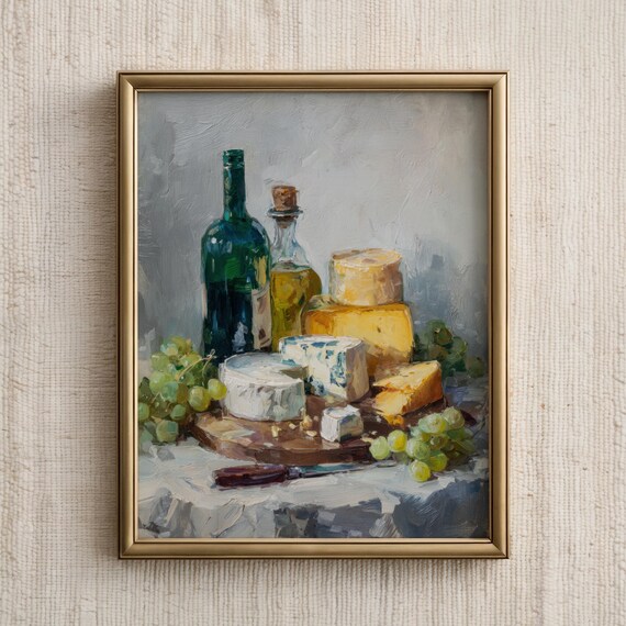 French Cheese Platter Wine Still Life Oil Painting Art Poster