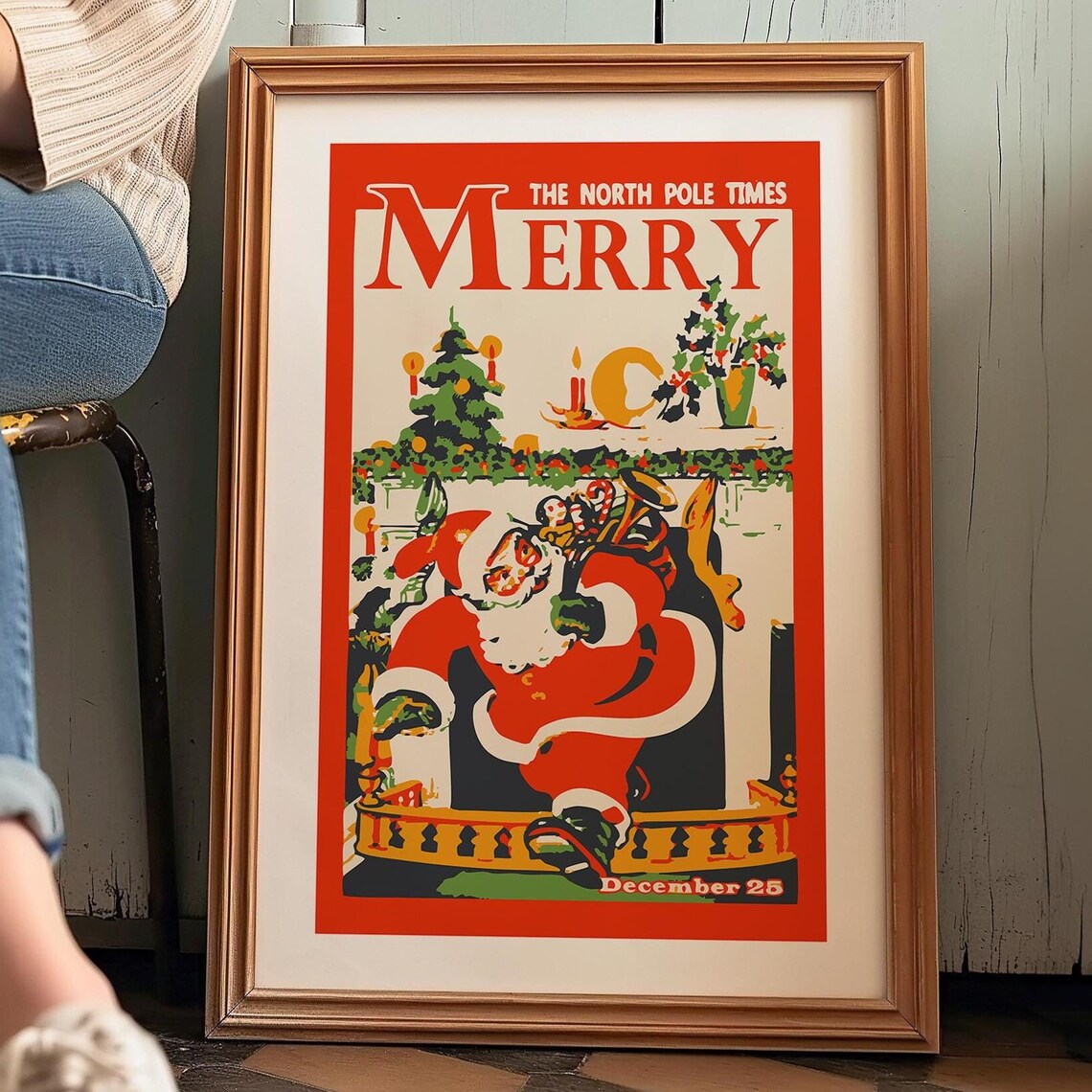 Retro Christmas North Pole Art Print, Holiday Decor