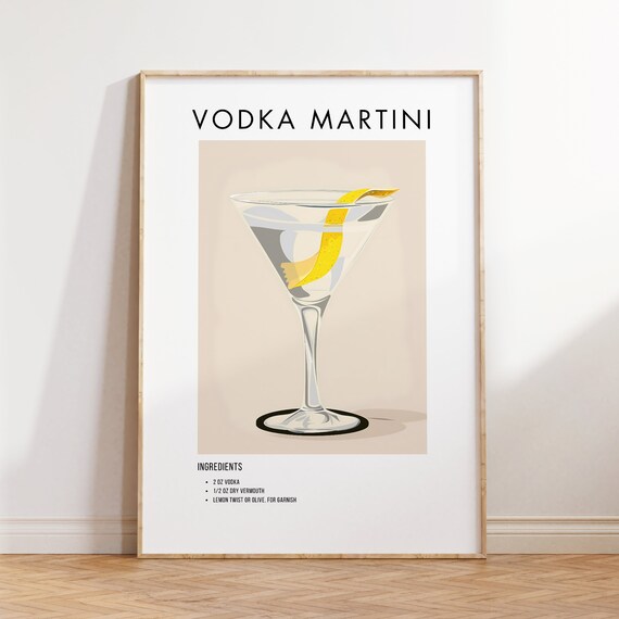 Vodka Martini Classic Cocktail Recipe Ingredient Style Poster