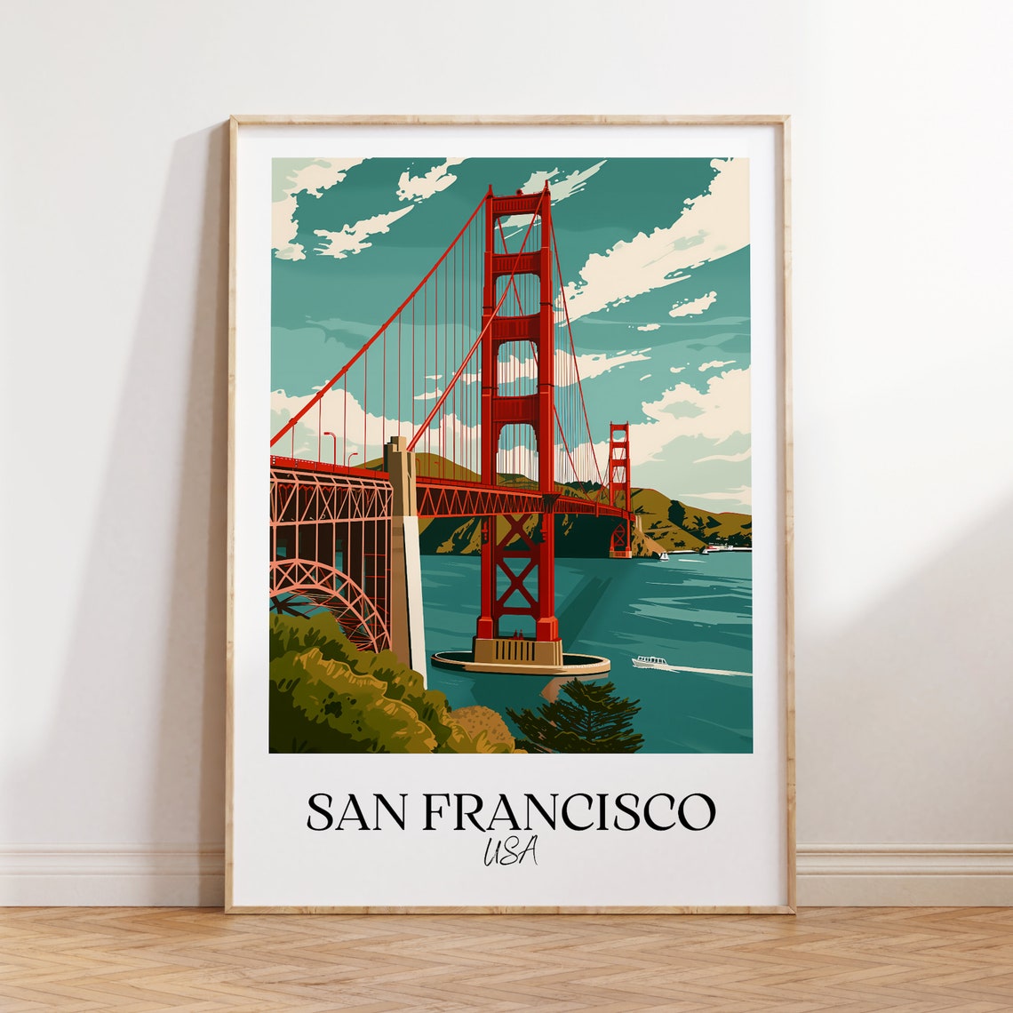 San Francisco USA Golden Gate Bridge Red Tower Bay View Poster