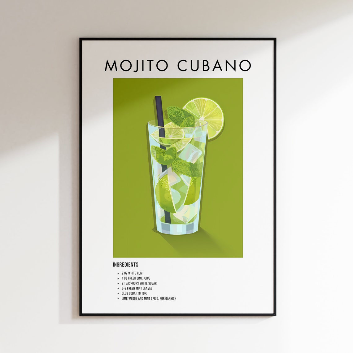 Mojito Cubano Cocktail Recipe Card Modern Kitchen Bar Art Poster - Image 2
