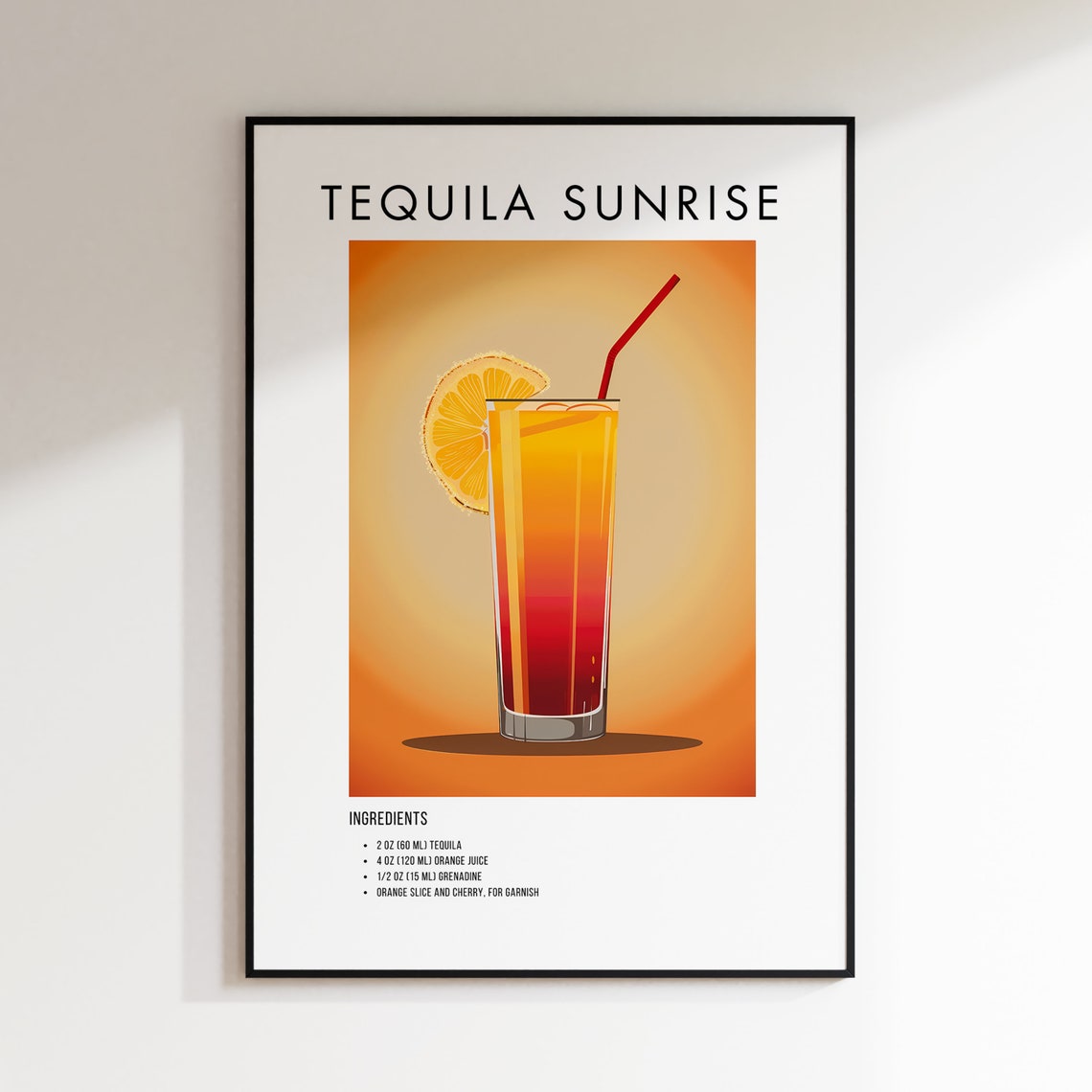 Tequila Sunrise Classic Tequila Cocktail Recipe Ingredient Art Poster - Image 2