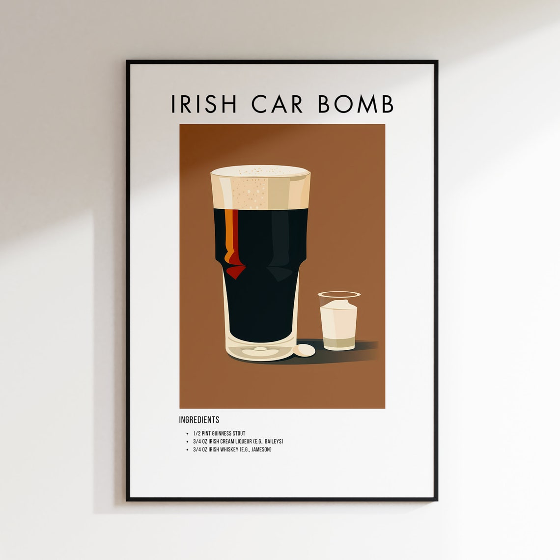 Irish Car Bomb Cocktail Recipe Minimalist Kitchen Bar Art Print - Image 2