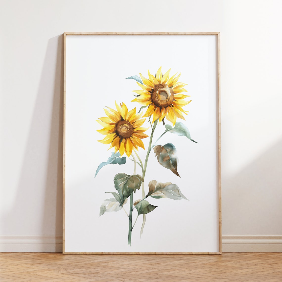 Yellow Sunflowers Watercolor Botanical Cheerful Floral Print
