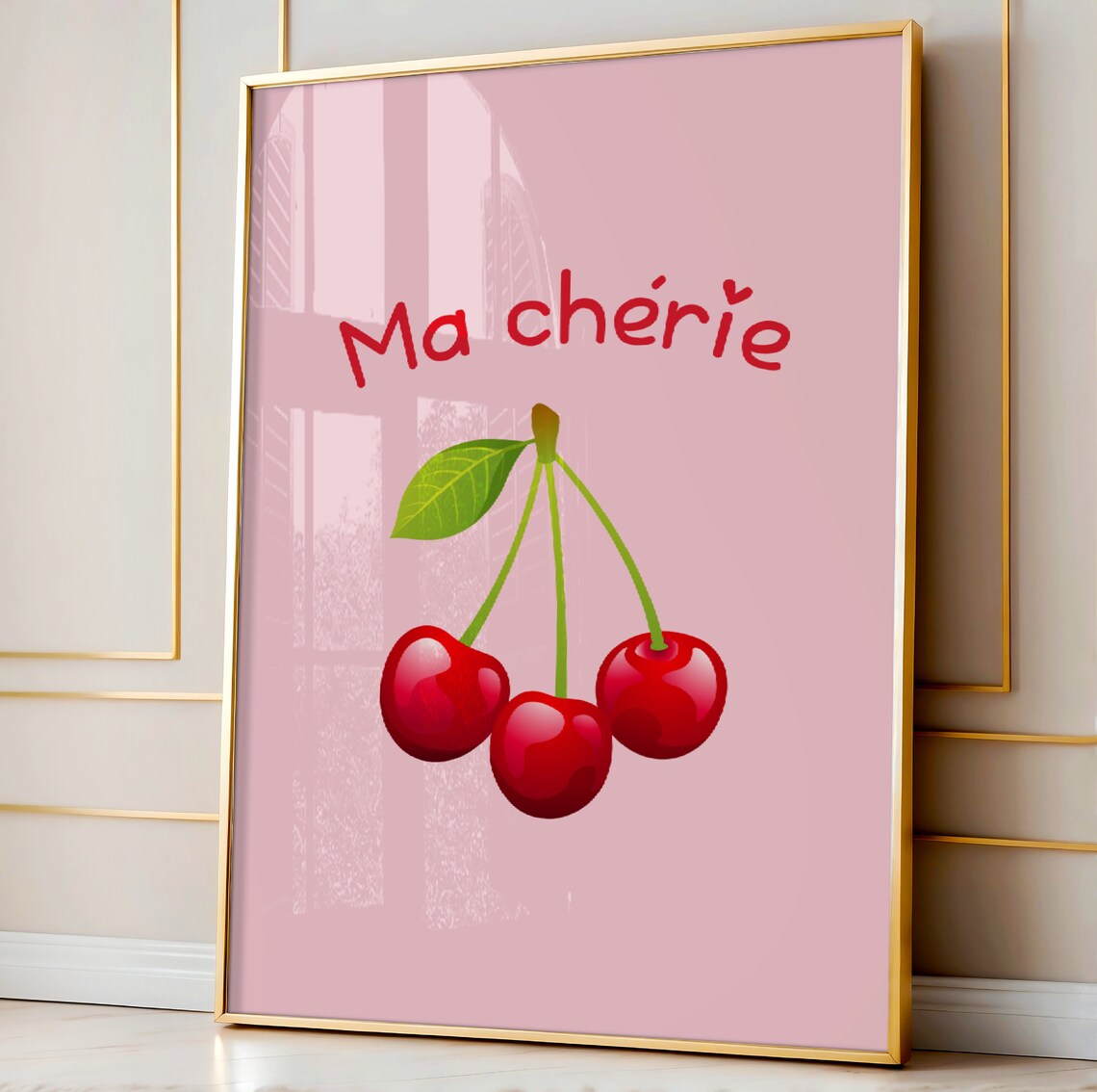 Ma Cherie French Pink Cherry Love Word Art Sweet Romantic Kitchen Poster