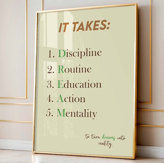 It Takes Discipline Routine Education Action Mentality Dream Poster