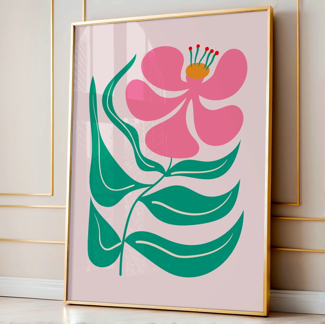 Bold Pink Flower Abstract Botanical Modern Boho Bedroom Art Poster