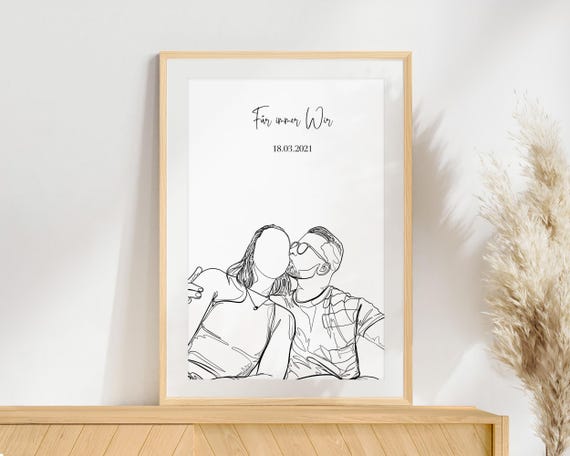 Custom Couple Portrait Couple Gift Personalized Line Drawing Gift For Him One Line Art Family Portrait Illustration Gift For Boyfriend